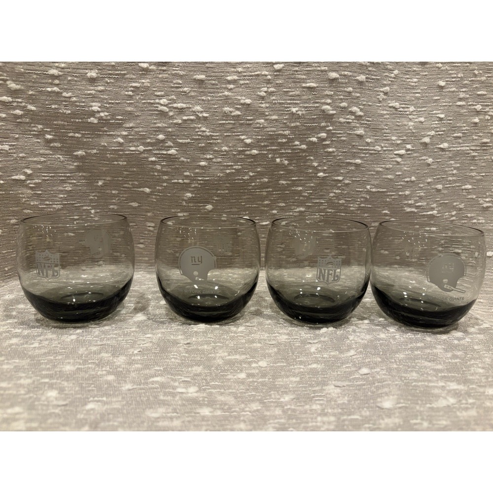 1970s New‎ York Giants Whiskey Glass | NFL Smoked Lowball Barware 6 Oz Set Of 4